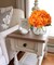 Orange Silk Hydrangea Artificial Flowers in Glass Vase – Faux Floral Arrangement with Faux Water, Bulk Bouquet for Home, Office, Table Centerpiece, or Shelf Decoration
